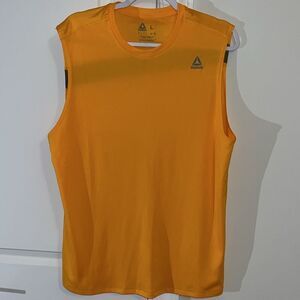 Reebok Sleeveless speedwick Gold/Black stretch blend work out gym tank t shirt